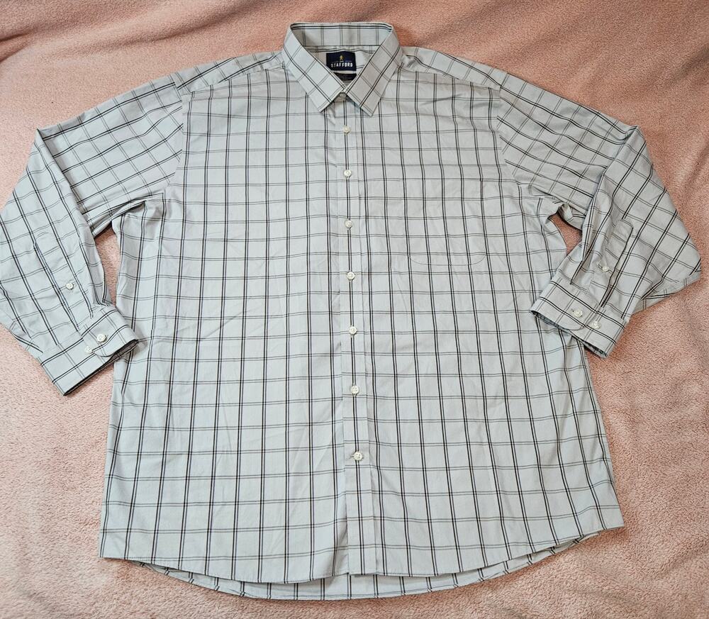 Stafford Men's Smart Tech Regular Fit Long Sleeve Plaid Dress Shirt XXL 18-18.5